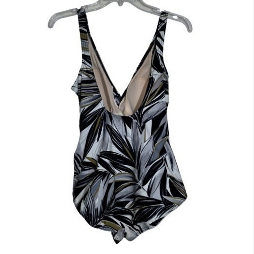 Miraclesuit Escape Palm Print One Piece Swimsuit Women Size 12 Blk/White Good - Picture 4 of 6